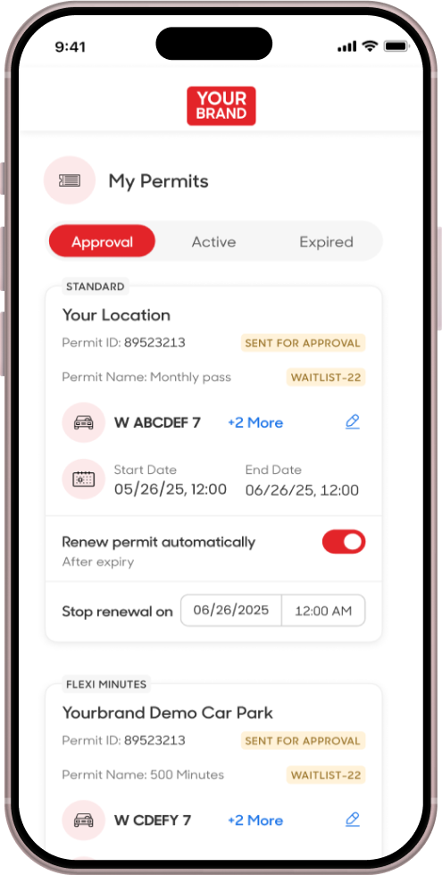 A preview image showcasing parking permits on GMP's whote labeled App