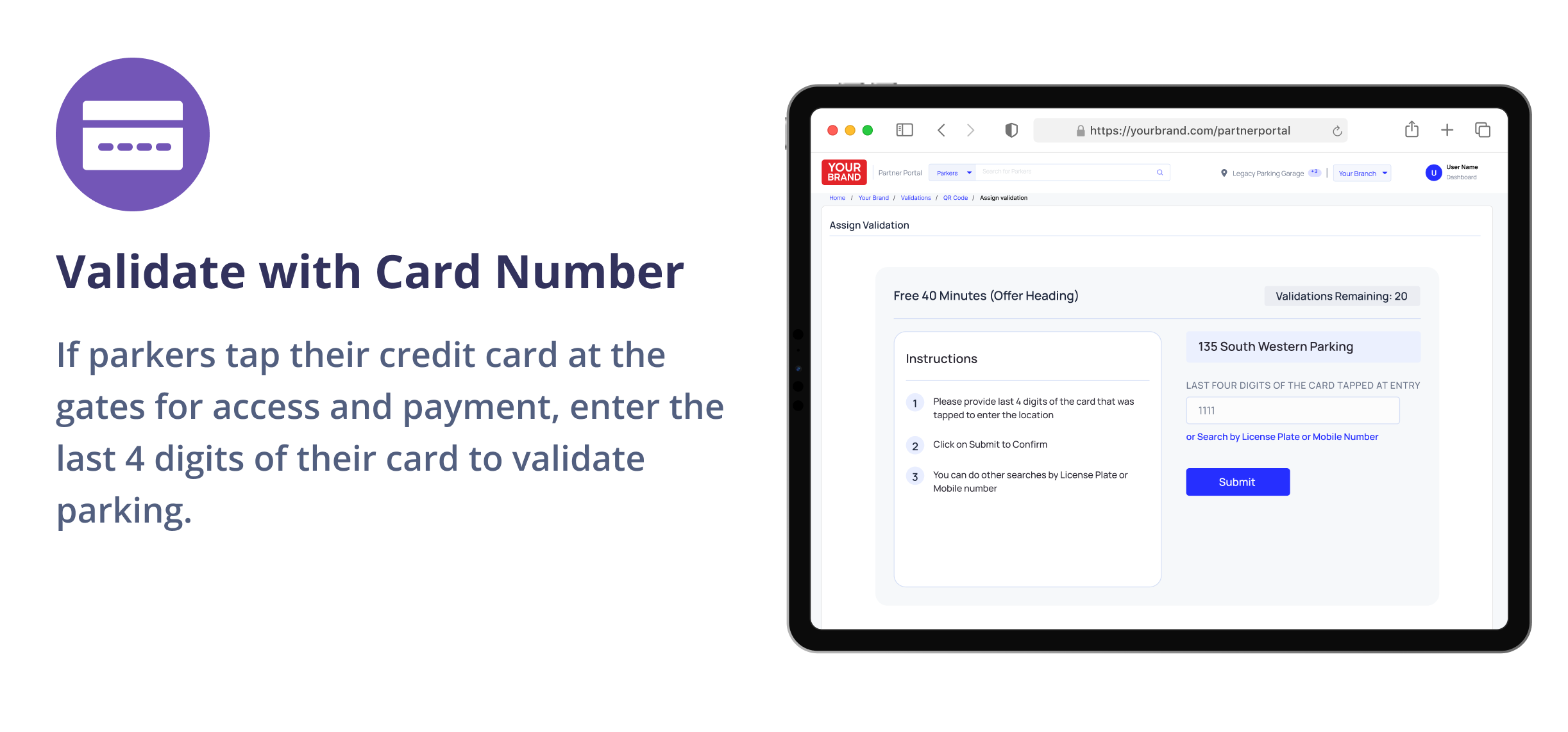 Get My Parking’s self serve partner portal for retail parking validations