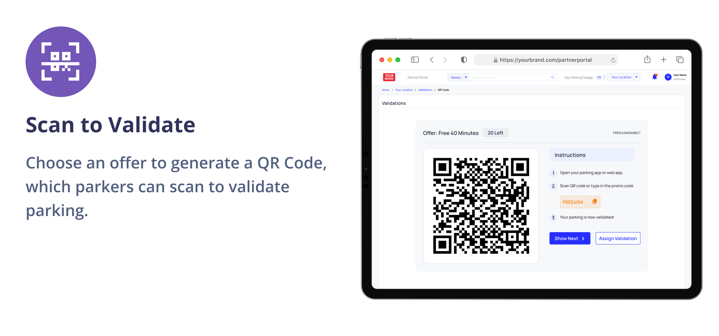 Get My Parking’s self serve partner portal for retail parking validations