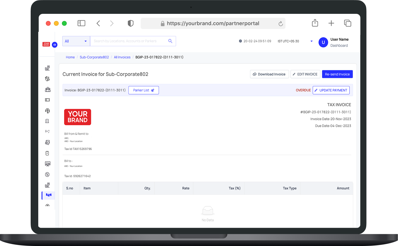 Desktop mockup of the self-serve portal’s billing and invoicing tools.